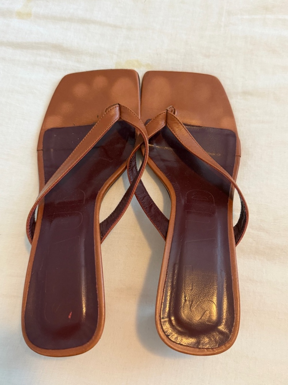 STAUD Brown Square-Toe Thong Sandals